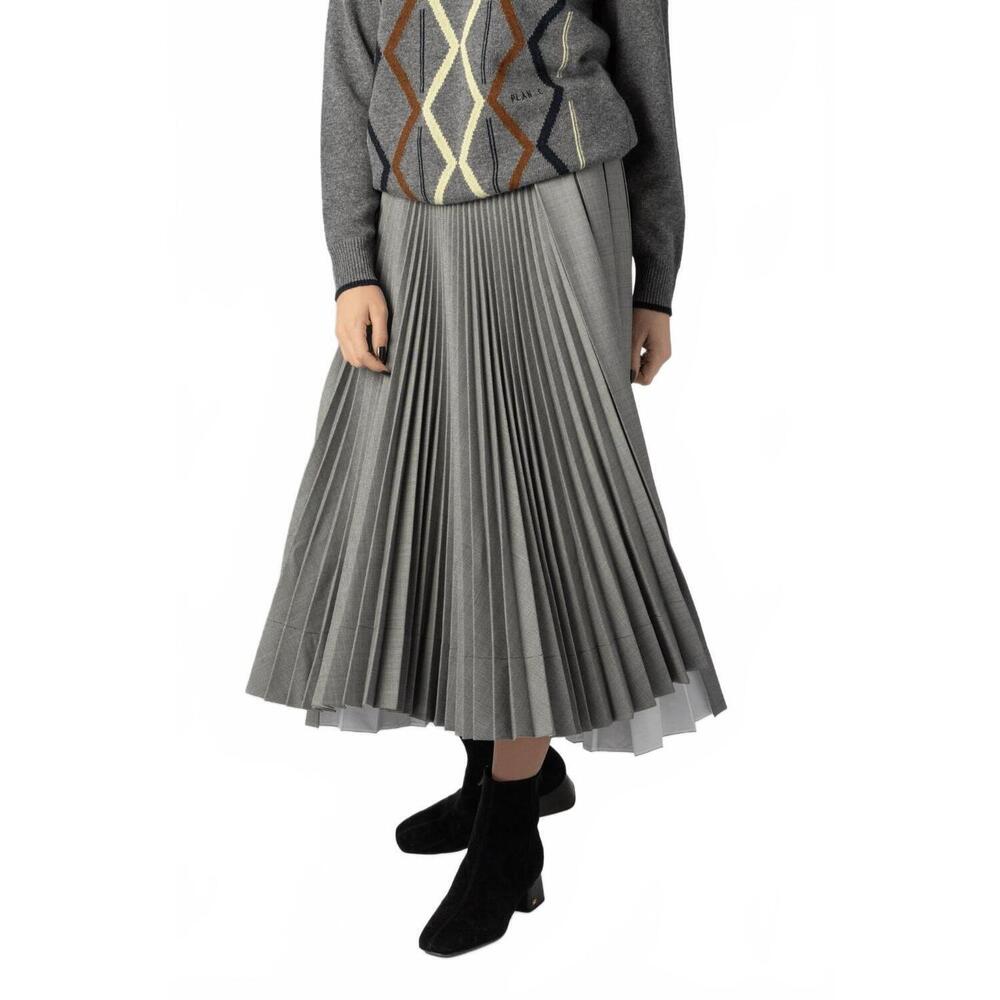 NEW PLAN C pleated midi skirt in black melange